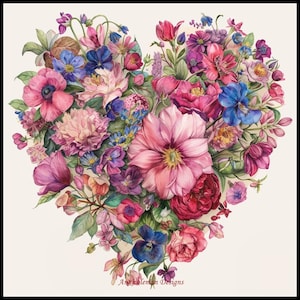 Hartvormige bloemen - Kruissteekpatronen - Afdrukbare tabel in pdf-formaat Handwerken Borduren Knutselen DHZ DMC kleur - Kleursymbolen