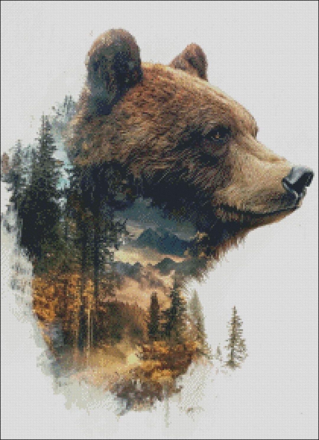 Cross Stitch Kit - Abstract Grizzly - Bear Cross Stitch Pattern