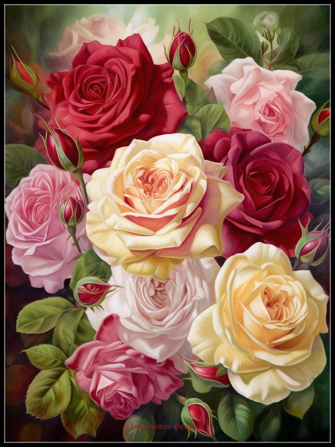 Multicolor Roses - Counted Cross Stitch Patterns - Printable Chart PDF ...