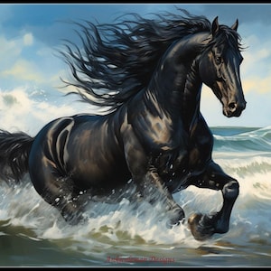 Black Horse Running - getelde kruissteekpatronen Afdrukbare tabel PDF-formaat Handwerken Borduren Knutselen DHZ DMC kleur - kleursymbolen
