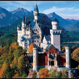 Kasteel Neuschwanstein 2 getelde kruissteekpatronen - afdrukbare grafiek pdf-formaat handwerken borduren knutselen DHZ DMC kleur - zwart-wit symbolen
