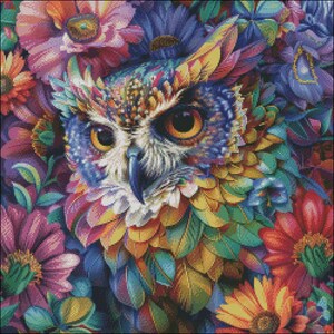 Cross Stitch Kit - Colorful Owl with Flowers 1 - Owl Cross Stitch Pattern - DIY Embroidery Kit - Needlepoint Kit - 14 Count, DMC Color