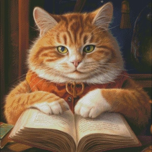 Cross Stitch Kit - The Literate Cat 2 - Cat Cross Stitch Pattern - DIY Embroidery Kit - Needlepoint Kit - 14 Count, DMC Color