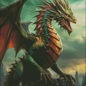 Cross Stitch Kit - Fantasy Dragon - Dragon Cross Stitch Pattern - DIY Embroidery Kit - Needlepoint Kit - 14 Count, DMC Color