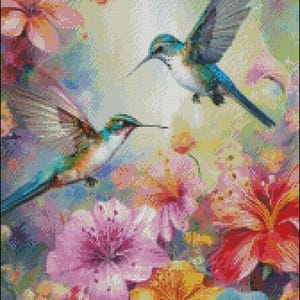 Fluttering Hummingbirds 2 Counted Cross Stitch Patterns Printable Chart ...