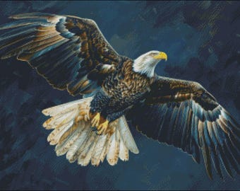 Cross Stitch Kit - Bald Eagle in Flight - Eagle Cross Stitch Pattern - DIY Embroidery Kit - Needlepoint Kit - 14 Count, DMC Color