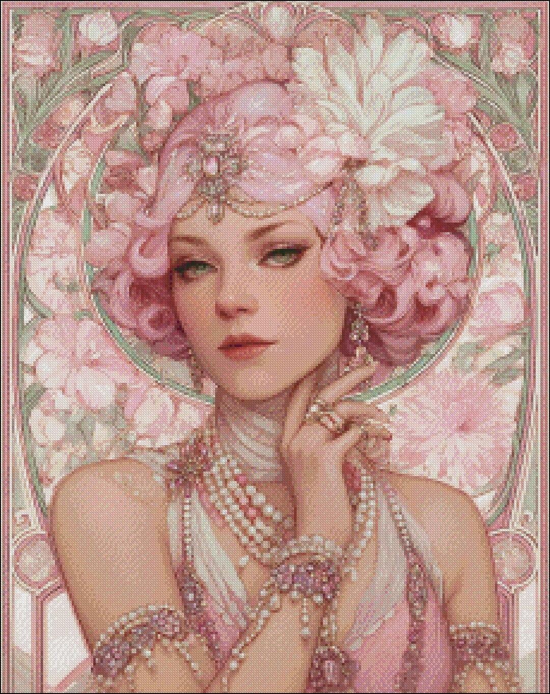クロスステッチ【KustomKrafts】FairFace of a Woman Cross Stitch Kit - Art Deco Lady 49 - Lady Cross Stitch Pattern