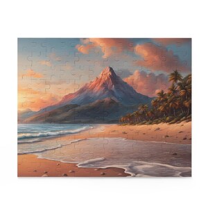 Tropical Paradise Puzzle, 120, 252, 500 Piece Jigsaw, Ocean Sunset Artwork, Relaxing Gift for Puzzle Lovers, Beach Home Decor