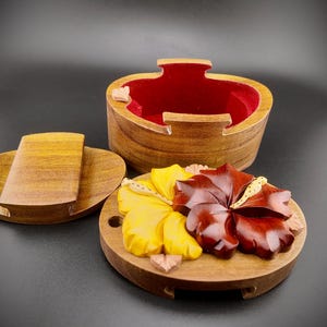 Handmade Wooden Hibiscus Puzzle Box | Secret Jewelry Storage | Unique Keepsake Box | Gift For Her | Collector&#39;s Item | Gift For Him
