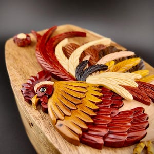 Caja de madera con forma de gallo hecha a mano con compartimento secreto: regalo de granja, caja secreta para guardar joyas, regalo único para amantes de las aves