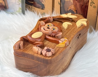 Vintage Handcrafted Monkey Puzzle Box Secret Compartment Trinket