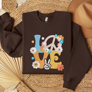 Stickmusterdatei: Peace Zeichen Love Stickerei - 60er 70er Jahre Hippie Blumen Stickerei, Peacezeichen Love Design, Peace Stickerei, Peace-Datei