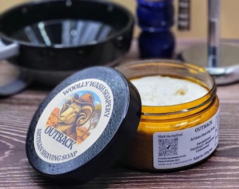Artisan Shave Soap - "Outback". Sandalwood, Patchouli, Bergamot & Cedarwood. Sheep Tallow based, handmade in Australia.