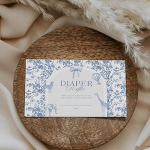 Safari Toile Babyshower Luierkaart Digitaal | Blauwe Toile De Jouy luierloterij | Sjabloon babyshower chinoiserie | BRIT