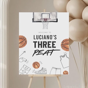 Basketball 3er Geburtstag Willkommensschild Digital | Drei Torf Poster | Jungen Basketball-Geburtstags-Party Vorlage | Bearbeitbar Druckbar | LUC