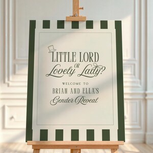 Letrero digital de revelación de género de Old Money / Letrero de bienvenida de Little Lord o Little Lady / Plantilla de rayas verdes / Póster de legado de Little Heir / OM