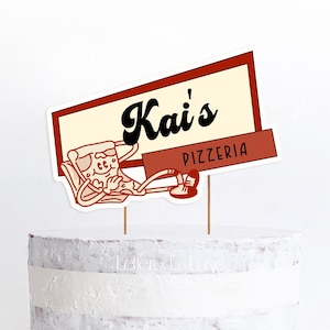 Pizza Party Geburtstag Cake Topper Digital | Bearbeitbare Retro Pizzeria druckbare Toppers | Junge erster Geburtstag Pizza Party Vorlage | KAIA