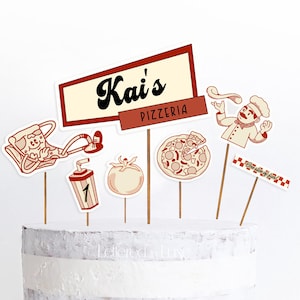 Topper per torta di compleanno per pizza digitale / Topper modificabili per pizzeria retrò stampabili / Modello per festa di compleanno per primo bambino con pizza / KAIA