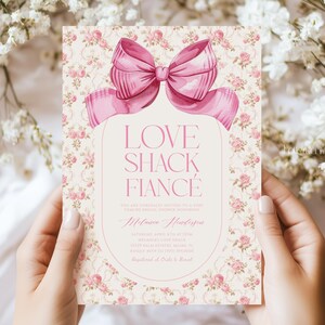 Love Shack Fiance Invitation Digital | Floral Pink Bow Bridal Invite | Coquette Bridal Shower Template | Love Shack Printable | MELA