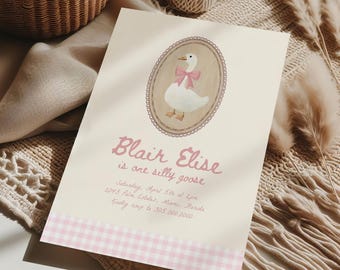 One Silly Goose Birthday Invitation Digital | Pink Goose Birthday Digital Template | Girl 1st Birthday | Silly Goose Birthday Ideas | BLAIR