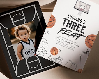 Basketball 3rd Birthday Invitation Digital | Three-peat Invite | Boys Basketball Birthday Party Template | Editable Printable | LUC