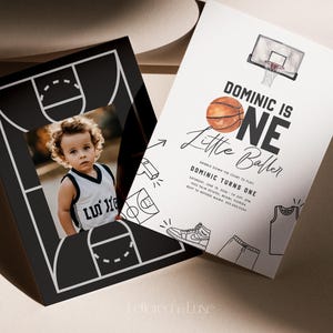 Convite Digital One Little Baller | Convite de Basquete | Modelo de 1º Aniversário de Menino | Festa de Primeiro Aniversário de Menino Editável para Imprimir | DOM