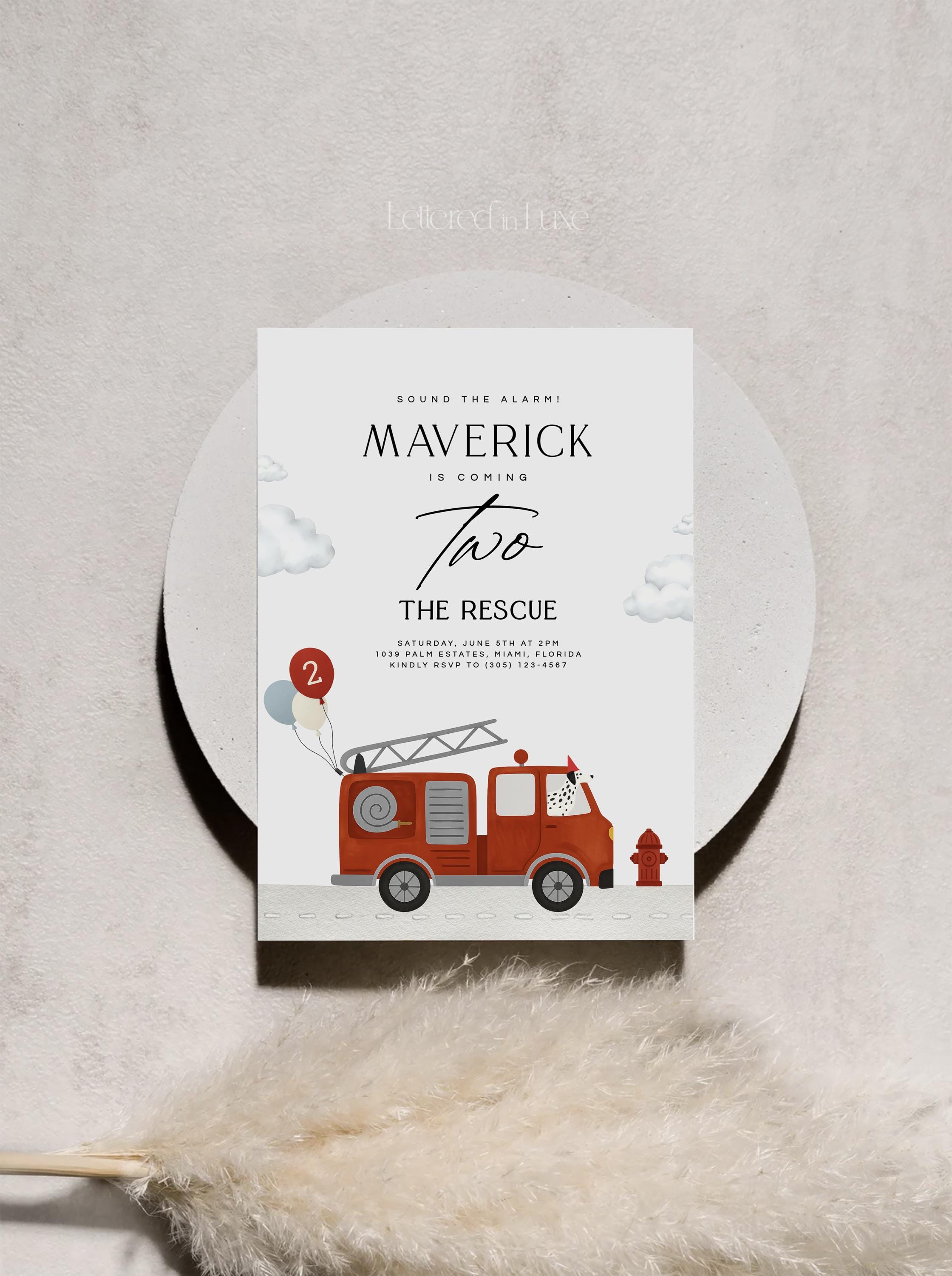 Fire Rescue Invitations Firetruck Birthday Invitation, Two the Rescue Firetruck Birthday Party ...