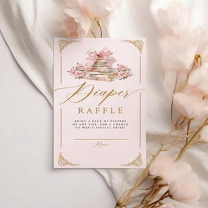 Een nieuw hoofdstuk begint Luierkaart | Verhalenboek babyshower luierloterij | New Chapter Boeken Babyshower Sjabloon Digitaal | Roze strik | AUDREY