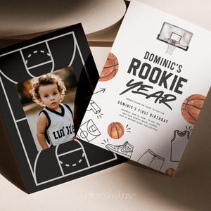 Convite Digital para o Ano de Novato no Basquete | Convite para Basquete | Modelo de 1º Aniversário de Menino | Primeira Festa de Meninos Editável para Imprimir | DOM