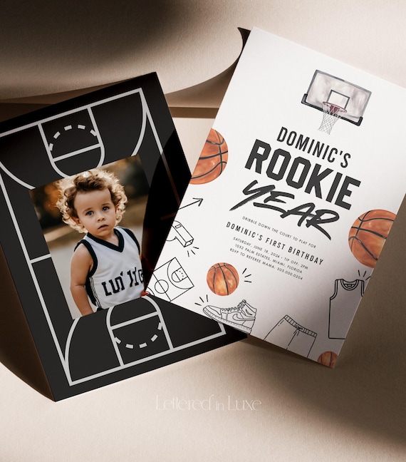 Basketball Rookie Year Invitation Digital | Basketball Invite | Boy 1st Birthday Template | Editable Boys First Party Printable | DOM