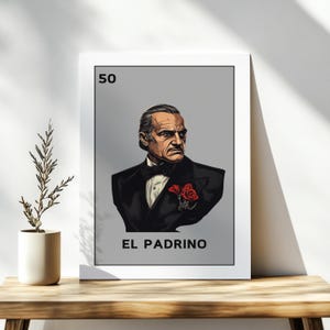 Lotería El Padrino Art Print – Mexican Folk Art, The Godfather Greeting Card Traditional Print,Ready to Ship
