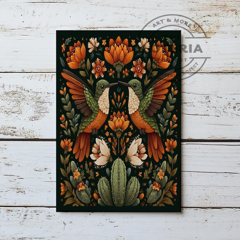 Folklorico Hummingbird Art Print – Colorful Mexican Folk Art, Fall Wall ...
