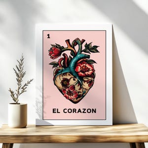 Loteria Corazon, Floral Heart Love Card Gift For Her / Gift For Him Ready to Ship
