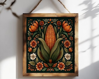 Folklorico Corn Art Print – Colorful Mexican Folk Art, Spring Wall Decor, Corn Boho Poster, Elote Kitchen Art, Unique Gift Illustration