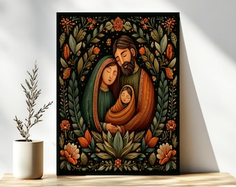 Christmas Nativity Art Print – Colorful Mexican Folk Art, Fall Wall Decor, Vibrant Catholic Religious Poster, Unique Gift Illustration
