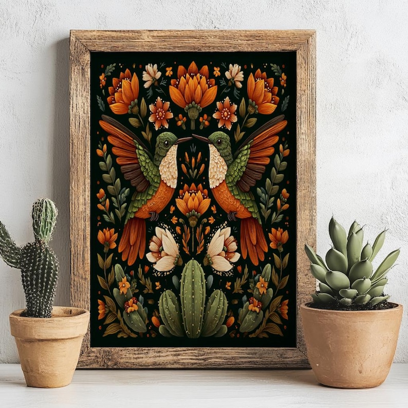 Folklorico Hummingbird Art Print – Colorful Mexican Folk Art, Fall Wall ...