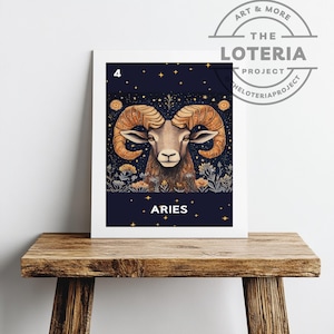 Cartão Loteria de Aniversário de Áries em Abril – Data de Nascimento Personalizada | Presente Personalizado do Mês de Nascimento, Cartão de Astrologia ou Impressão Artística