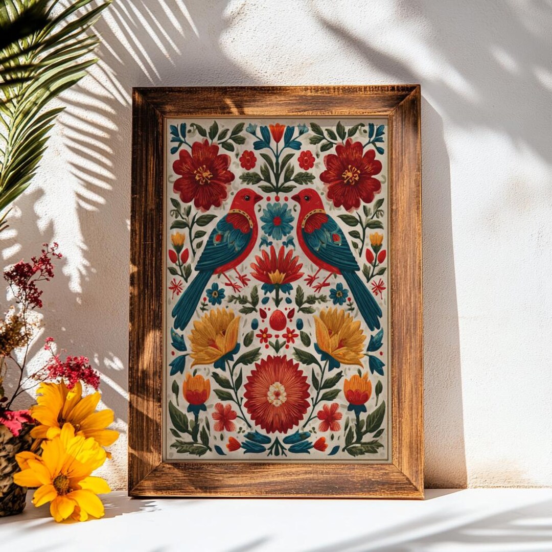 Folklorico Floral Art Print – Colorful Mexican Folk Art, Vibrant Red ...
