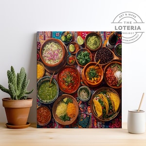 Mexican Food Kitchen Life Art Print –Tacos, Salsa Colorful Mexico Folk Art, Boho Southwest Wall Decor, Traditional Mexico Dishes