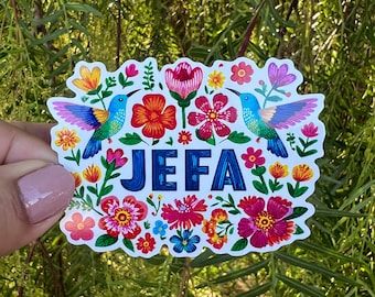 JEFA Floral Hummingbird Sticker, Botanical Latina Boss Decal, Mexican Folk Art Inspired Sticker, Empowerment Gift, Waterproof Vinyl Sticker