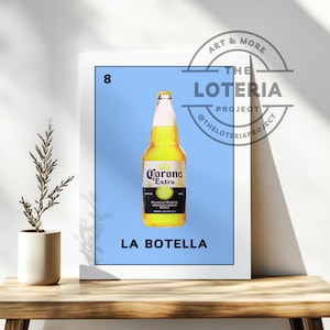 La Botella Cerveza Lotería Art Print – Mexican Folk Art, Traditional Lotería, Beer Bottle Wall Decor, Colorful Mexican Poster, Unique Gift