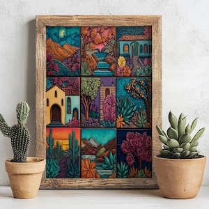 Folklorico Mexican Tile Southwest Art Print Colorful Mexican Folk Art, Home Wall Decor, Vibrant Poster, Boho Homebuyer Gift Print
