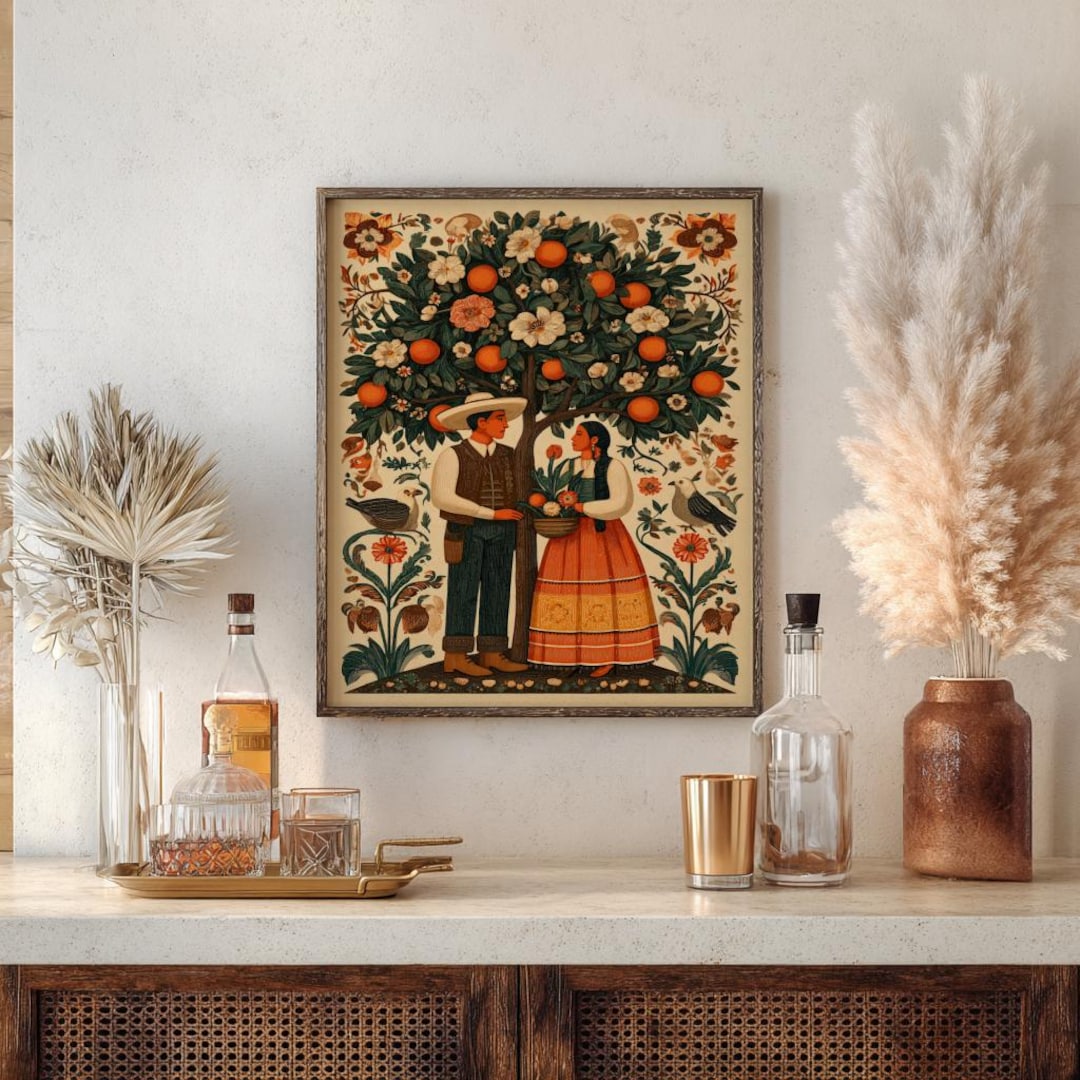 Folklorico Floral Art Print Mexican Folk Art, Rustic Vintage Style Wall ...