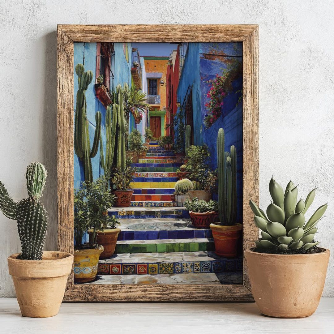 Mexican Colorful Village Southwest Art Print Colorful Mexican Folk Art ...