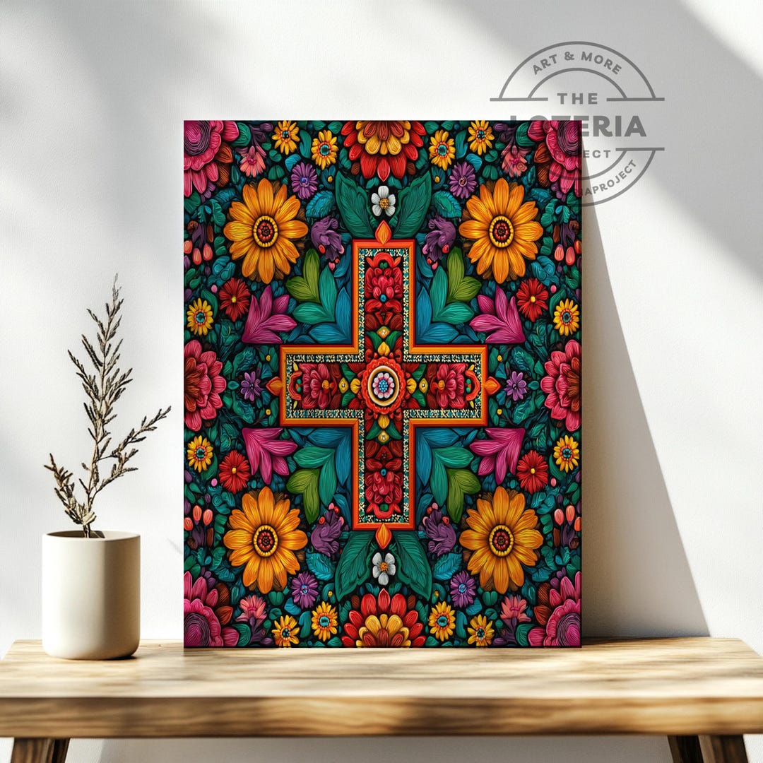 Folklorico Cross Floral Art Print – Colorful Mexican Folk Art, Wall ...