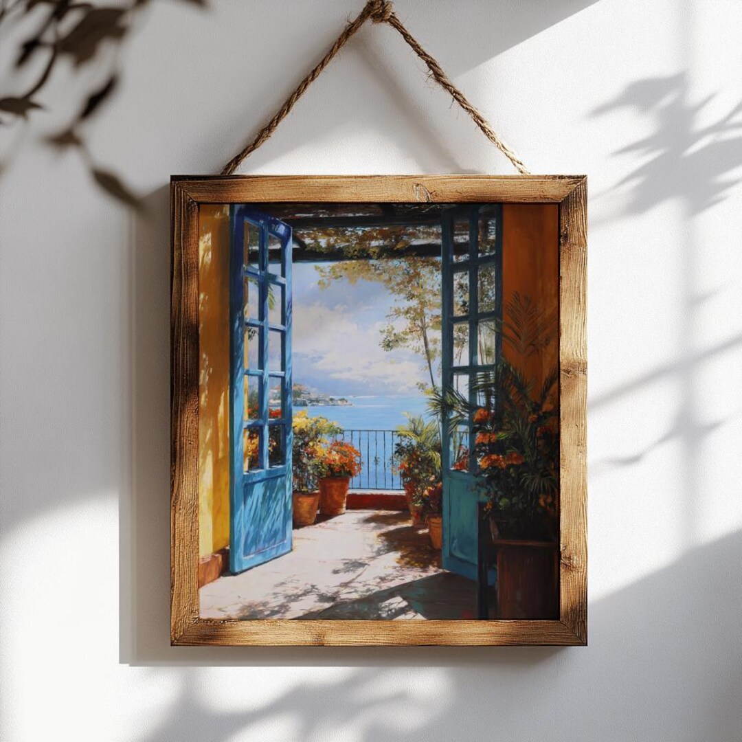 Coastal View Art Print, Blue Door Ocean Landscape, Beach Wall Art ...