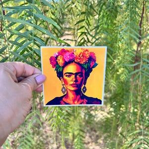 La Frida Lotería Art Vinyl Sticker – Floral Frida , Kahlo Lotería Card, Colorful Mexican Sticker