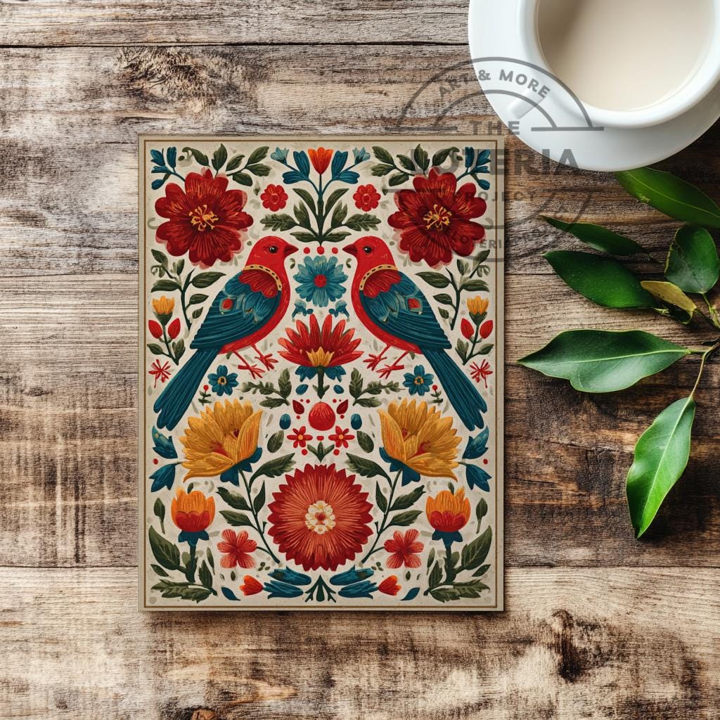 Folklorico Floral Art Print – Colorful Mexican Folk Art, Vibrant Red ...
