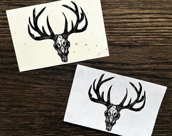 Deer skull linocut print | hand carved and printed