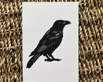Raven linocut print | hand carved and printed
